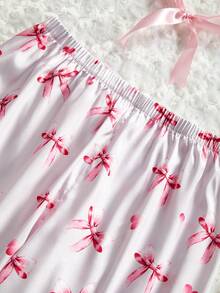 Tween Girls Pajamas-2 Piece Pajama Set Pink Bow Print Collared Long Sleeve Button Down Top Matching Long Pants Faux Fur Trim Cuff Hem Elastic Waist Cozy Sleepwear Loungewear All Season Holiday New Year 2026 Gift - Multicolor - View 8