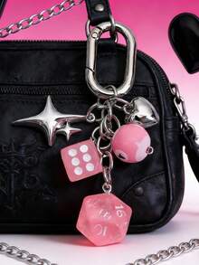 Joivida Sided Dice Keychain With Billiards & Star Charms - Zinc Alloy, Street Style Accessory For Bags, Cars, And Keys - Multicolor - View 6