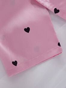 女童优雅黑色爱心蕾丝拼接柔软缎面吊带背心和长裤两件套睡衣 - 彩色 - 查看 7