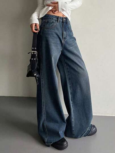 Jeans De Pierna Ancha Para Mujer, Ideales Para Uso Diario, Vaqueros Casuales De Moda