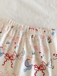 2pcs Baby Girls Cute Rabbit Bow Floral Print Doll Collar Ruffle Trim Long Sleeve Top And Pants Homewear Set - Apricot - View 8