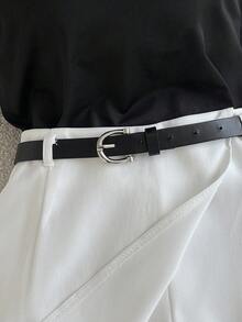 SHEIN Franclia 女士两件套：圆领短袖上衣，右肩镂空设计，饰有金属装饰；高腰A字短裤，配有预装黑色皮带；百搭时尚，适合日常穿着。 - 彩色 - 查看 5