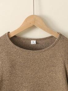 SHEIN Tween Girl Student Clothes, Lantern Sleeve Basic Style, Back To School, Opening Ceremony, Daily Wear, School, Travel, Sports, Winter - Camel - View 9