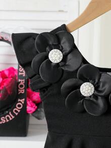 Elladie kids 女童白色连衣裙，饰有3D串珠花朵，收腰A字廓形，适合生日派对和夏季穿着。 - 黑色 - 查看 4