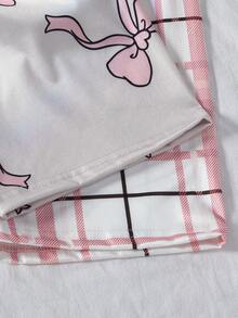 2pcs/Set Teenage Girls' Casual Cute Bow Plaid Print Short Sleeve Top And Pants Pajama Set