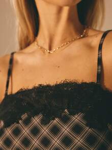 Aralina 女士蕾丝边格纹印花迷你连衣裙，可爱派对装扮，Y2K斯德哥尔摩风格 - 黑與白 - 查看 5