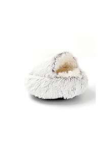 1pc Plush Round Pet Bed, Fluffy Soft Cat Bed, Donut Pet Cushion, Winter 2 In 1 Cat Bed, Warm Sleeping Bag Sofa Cushion - Coffee Brown - View 4