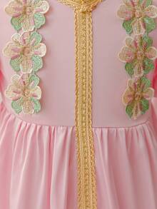 Glamorique Kids Young Girls' Retro Style Puff Sleeves V-Neck Pink Dress - Pink - View 6