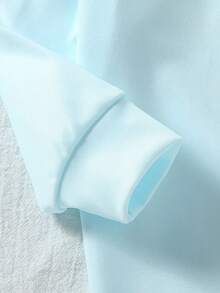 2pcs Baby Girls Newborn Knitted Elastic Double-Sided Flat Fabric Light Blue Beanie Hat & Long Sleeve Romper Set With Chest Flower, English Text & Cute Bow Accent - Baby Blue - View 4