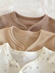 3pcs Newborn Baby Rompers, Cute Star Print , Long Sleeve Footed Jumpsuit Home Outfit Set