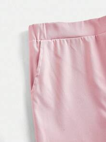 SHEIN Tween Girls Woven Butterfly Placement Print Loose Wide Leg Black Casual Pants, Suitable For Spring Outing, Countryside, Afternoon Tea In The Garden, Casual Outings, Back To School, Mommy And Me Matching Outfits - Baby Pink - View 8