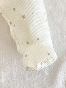 3pcs Newborn Baby Rompers, Cute Star Print , Long Sleeve Footed Jumpsuit Home Outfit Set