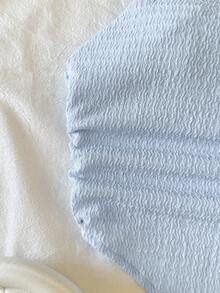 SHEIN Camiseta corta de punto texturizado con bajo asimétrico para niña preadolescente - Celeste - Ver 6