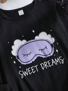 Genkimix Kids 女童简约玫红色睫毛印花长袖上衣和裤子两件套睡衣套装