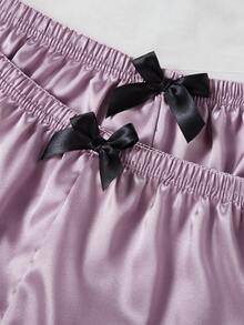 Bộ đồ thường ngày 3 món cho bé gái: Quần dài, quần short và áo thun ngắn tay cổ bẻ màu hồng nhạt trơn chất liệu vải. - Màu tím - Xem 7