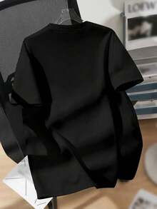 Nueva camiseta de mujer para otoño-invierno, de manga corta con cuello redondo, ideal como prenda básica. Con diseño holgado y estampado moderno, hecha de algodón puro de alta calidad - Negro - Ver 3