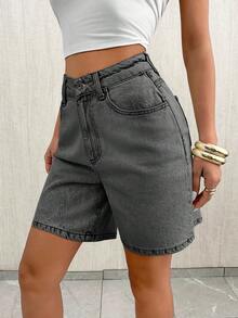 EURMUSE Pantaloncini di jeans casual da donna, vita alta, morbidi e comodi, adatti per l'uso quotidiano e lo stile di strada estivo - Grigio Chiaro - Visualizzare 4