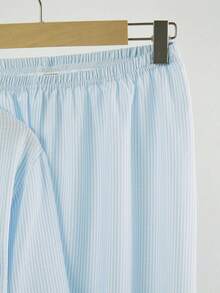 青少年/男士休闲条纹马图案印花褶皱面料长袖开衫和长裤家居服套装 - 藍色 - 查看 6