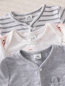 3件套新生儿卡通熊条纹纯色连体衣 - 彩色 - 查看 4