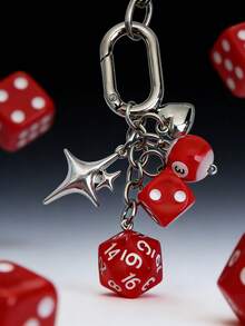 Joivida Sided Dice Keychain With Billiards & Star Charms - Zinc Alloy, Street Style Accessory For Bags, Cars, And Keys - Multicolor - View 8