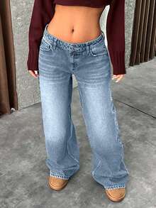 EURMUSE LOW RISE WIDELEG Y2K STYLE GREY JEAN - Baby Blue - View 5