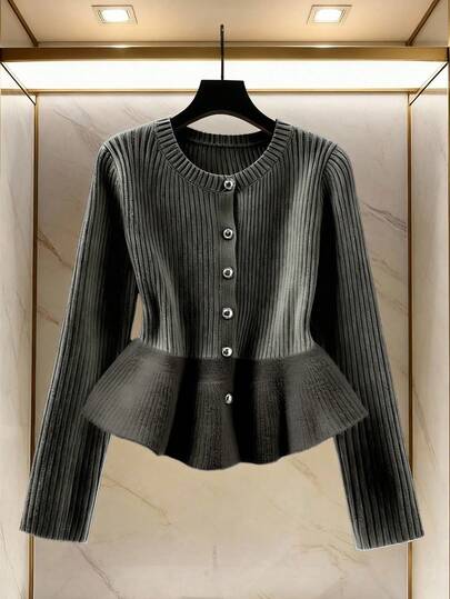 Franclia Y2K Cardigan Sweater, Suitable For Commuting, School, Halloween, Office, Outdoor, Birthday, Casual Wear In Autumn/Winter Women's Cardigan Elegant Tops For Women Peplum Cardigan Grey Cardigan Ribbed Cardigan