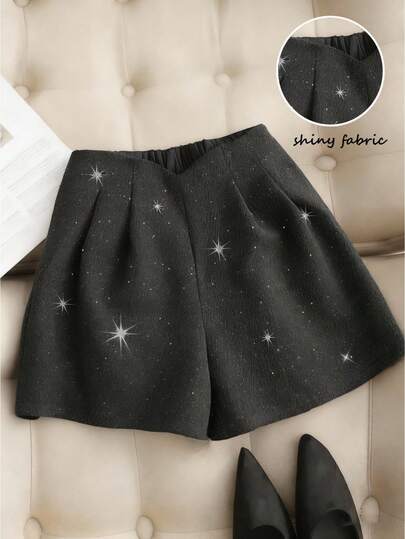 Franclia 女士高腰短裤，腰带设计，特殊亮面面料，百搭款式，休闲时尚，宽松版型，适合日常穿着