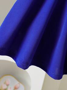 Elladie kids 女童白色连衣裙，饰有3D串珠花朵，收腰A字廓形，适合生日派对和夏季穿着。 - 寶藍色 - 查看 5