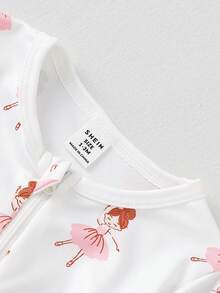 新生女宝宝优雅卡通全印花拉链连脚睡衣套装 - 彩色 - 查看 6