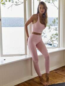 Aralina Quần legging nữ màu trơn, kiểu dáng thường ngày, có viền. - Hồng - Xem 8