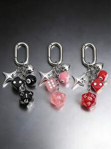 Joivida Sided Dice Keychain With Billiards & Star Charms - Zinc Alloy, Street Style Accessory For Bags, Cars, And Keys - Multicolor - View 5