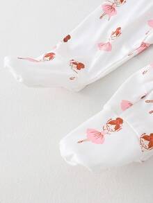 新生女宝宝优雅卡通全印花拉链连脚睡衣套装 - 彩色 - 查看 5