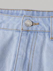SHEIN Clasi Chân váy ngắn denim phối ren màu sắc cho nữ, có đai thắt lưng, thích hợp cho mùa hè. - Nhiều màu - Xem 4