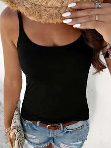 Solid, Sleek And Simple Basic Strap Top For Women In Oversized Sizes - Black - View 2
