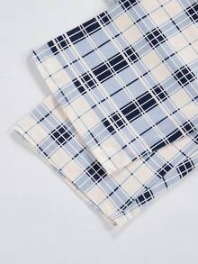 男士格子衬衫长裤两件套，青少年男孩休闲家居服 - 藏蓝色 - 查看 5