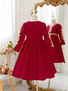 Glamorique Kids Kleine Mädchen Kleid, elegant & arabisch, geeignet für formelle Anlässe - Rot - Übersicht 2