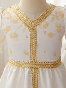 Glamorique Kids Đầm dự tiệc tay phồng, họa tiết hoa, phối ruy băng, dành cho bé gái, thích hợp cho mùa hè. - trắng - Xem 4