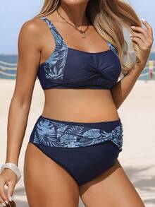 SHEIN Pregnant Women's Summer Beach Floral Print Ruched Stylish Bikini Swimsuit Set - Multicolor - View 1