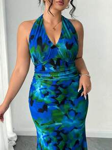 Elenzga Plus Size Women Elegant Halter Backless Dress - Multicolor - View 6