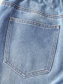 SHEIN MOD Celana Jeans Wanita Ukuran Plus dengan Kantong dan Potongan Lebar - Biru - View 3