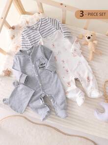 3件套新生儿卡通熊条纹纯色连体衣 - 彩色 - 查看 7