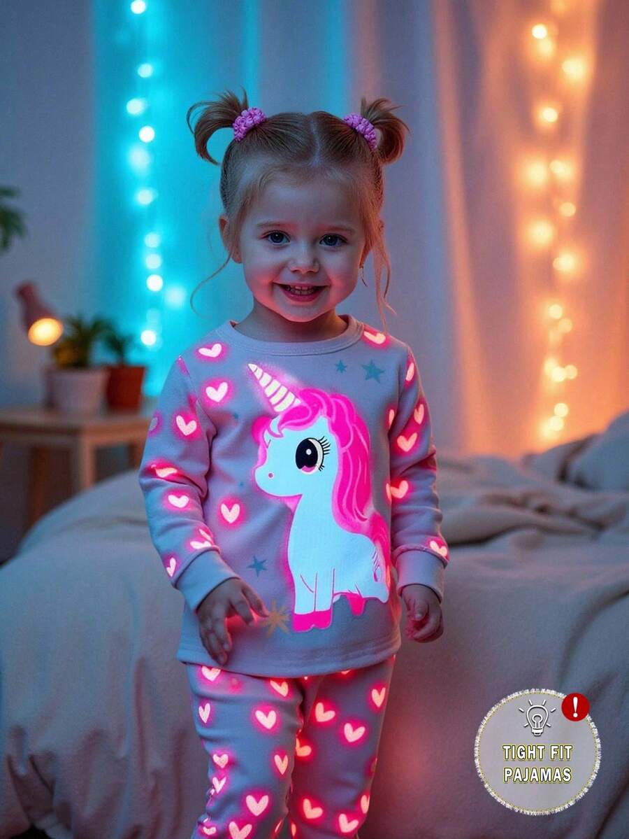 SHEIN Perso Play 2pcs Baby Girls' Cute Unicorn Print Bodysuit & Leggings Pajama Set - Blue - View 1