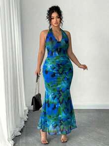 Elenzga Plus Size Women Elegant Halter Backless Dress - Multicolor - View 7