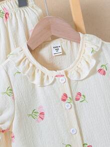 SHEIN Vintaside Kids Bộ đồ ngủ mặc nhà 2 mảnh in hình trái tim ngọt ngào dành cho các cô gái trẻ - Nhiều màu - Xem 6