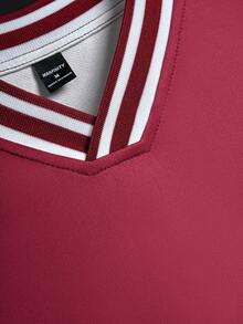 Aesthetic Post Men's V-Neck Letter & Number Print Casual Commuter Short Sleeve T-Shirt - Burgundy - View 5