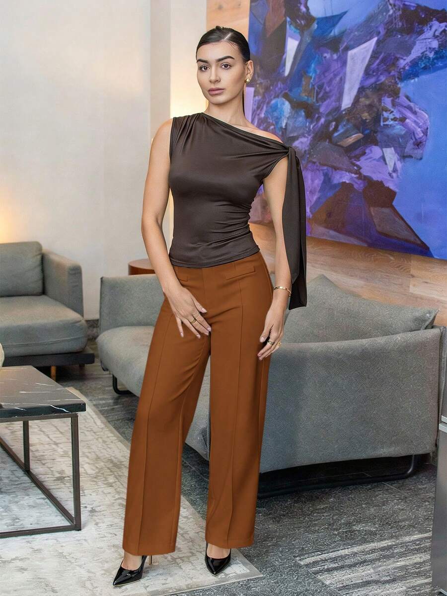 Andrea Bello 正面纯色接缝直筒裤