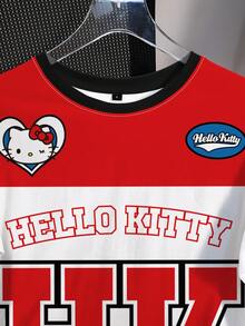 HELLO KITTY AND FRIENDS | SHEIN 女士休闲日常通勤时尚街头可爱卡通字母图案撞色短袖T恤，夏季 - 白色 - 查看 5