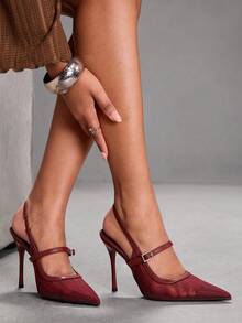 CUCCOO SZL Giày cao gót mũi nhọn thời trang thiết kế khóa cài cho nữ, đa năng khi diện hàng ngày - Màu Đỏ Sâu - Xem 6