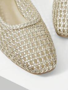 MOTF WOMEN BRAID SQUARE TOE FLATS - Gold - View 3