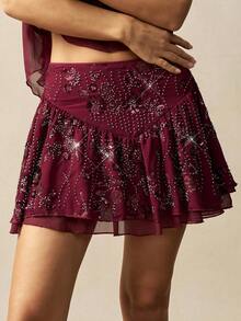 Bohemela BOHO Bohemian Casual Red Woven Sequin Shiny Loose Sundress Women Skirt - Coffee Brown - View 5